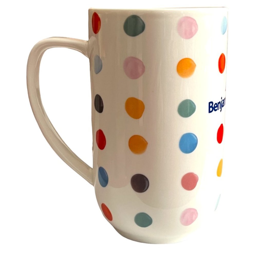 SET of FOUR 4 Oversized Benjamin Moore Ceramic Polka Dot Mugs Cups Large Handled - Picture 4 of 7